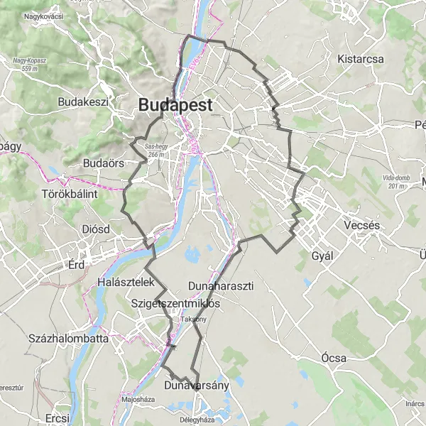 Map miniature of "The Hills and History of Pest" cycling inspiration in Pest, Hungary. Generated by Tarmacs.app cycling route planner