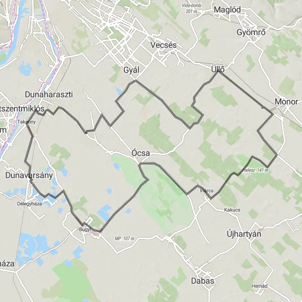 Map miniature of "The Countryside Escape" cycling inspiration in Pest, Hungary. Generated by Tarmacs.app cycling route planner