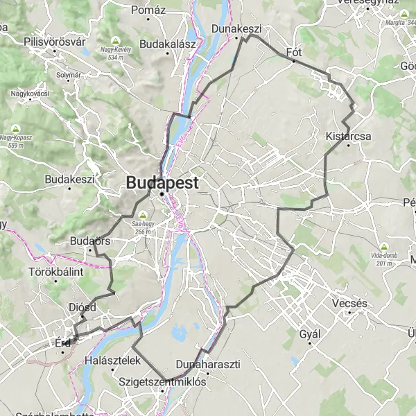 Map miniature of "Érd - Legendary Landmarks" cycling inspiration in Pest, Hungary. Generated by Tarmacs.app cycling route planner