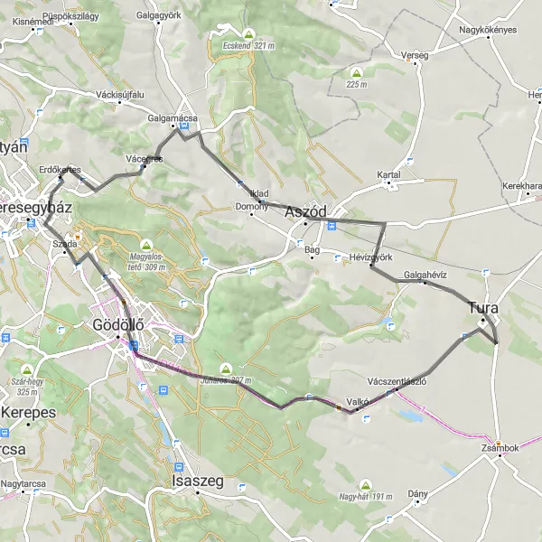 Map miniature of "Scenic Road Cycling Route near Erdőkertes" cycling inspiration in Pest, Hungary. Generated by Tarmacs.app cycling route planner