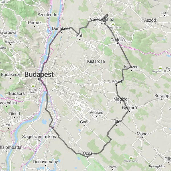 Map miniature of "Ultimate Cycling Adventure: Erdőkertes to Budapest" cycling inspiration in Pest, Hungary. Generated by Tarmacs.app cycling route planner