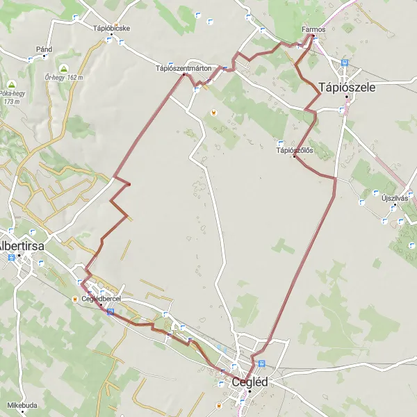 Map miniature of "Cegléd Gravel Route" cycling inspiration in Pest, Hungary. Generated by Tarmacs.app cycling route planner
