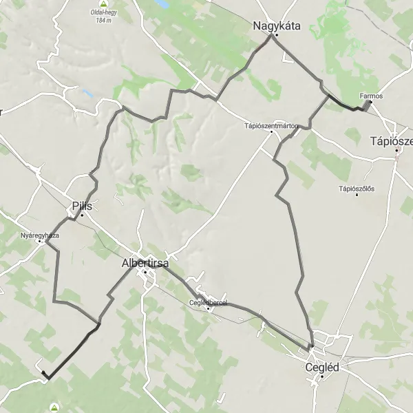 Map miniature of "Albertirsa Road Route" cycling inspiration in Pest, Hungary. Generated by Tarmacs.app cycling route planner