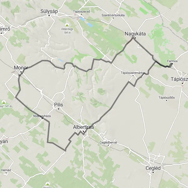 Map miniature of "Albertirsa Spinner" cycling inspiration in Pest, Hungary. Generated by Tarmacs.app cycling route planner
