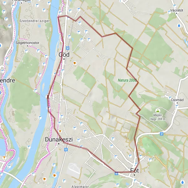 Map miniature of "Gravel Adventure in Fót" cycling inspiration in Pest, Hungary. Generated by Tarmacs.app cycling route planner