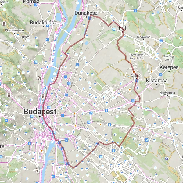 Map miniature of "Fót and Surroundings" cycling inspiration in Pest, Hungary. Generated by Tarmacs.app cycling route planner