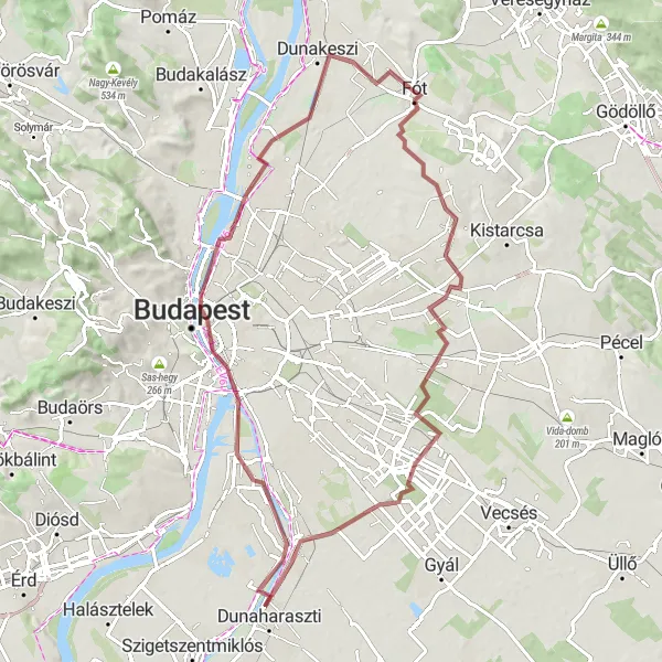 Map miniature of "Exploring Pest's Gravel Paths" cycling inspiration in Pest, Hungary. Generated by Tarmacs.app cycling route planner