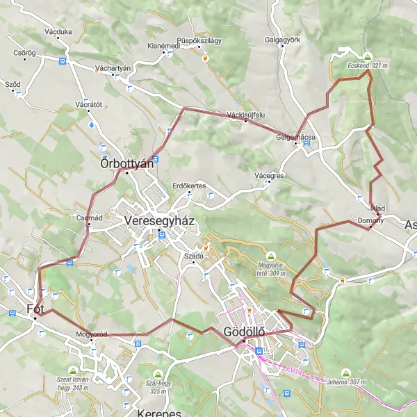 Map miniature of "The Hills and Valleys of Galgamácsa" cycling inspiration in Pest, Hungary. Generated by Tarmacs.app cycling route planner