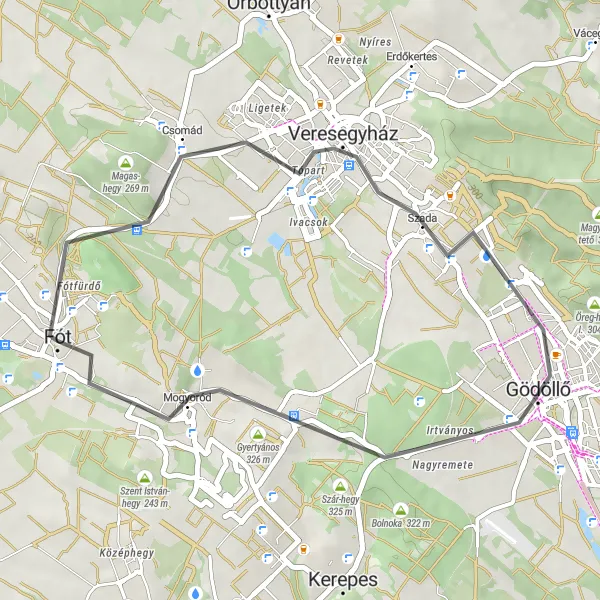 Map miniature of "Veresegyház Loop" cycling inspiration in Pest, Hungary. Generated by Tarmacs.app cycling route planner