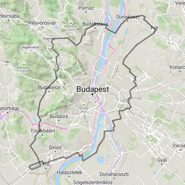 Map miniature of "Scenic Countryside Tour" cycling inspiration in Pest, Hungary. Generated by Tarmacs.app cycling route planner