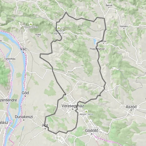 Map miniature of "Fót Loop" cycling inspiration in Pest, Hungary. Generated by Tarmacs.app cycling route planner