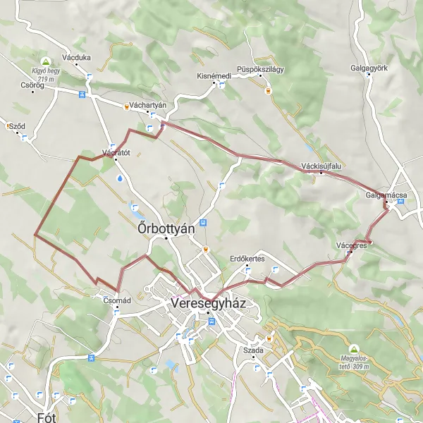 Map miniature of "Nature and History Gravel Loop" cycling inspiration in Pest, Hungary. Generated by Tarmacs.app cycling route planner