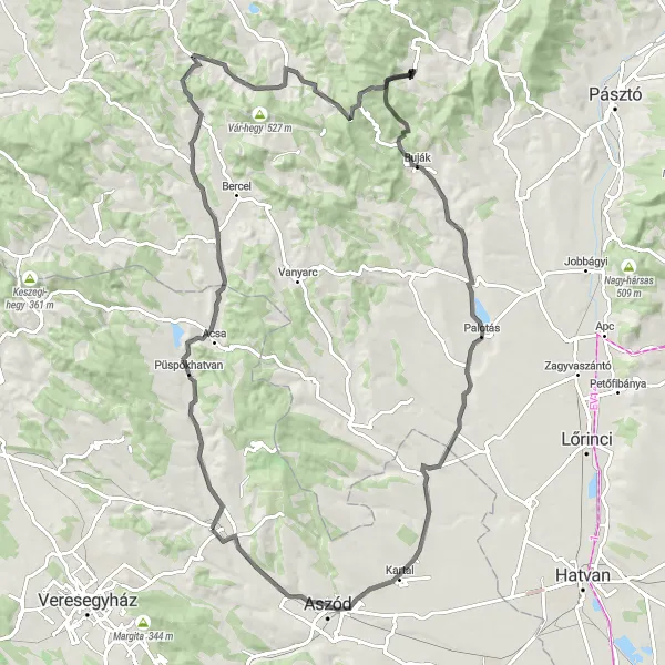 Map miniature of "The Galgagyörk Tour" cycling inspiration in Pest, Hungary. Generated by Tarmacs.app cycling route planner