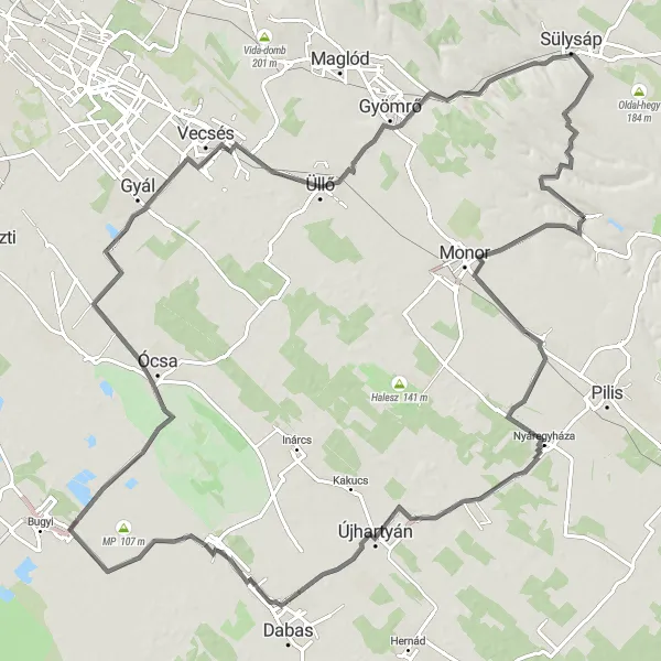 Map miniature of "Gomba to Scitovszky-kúria Road Route" cycling inspiration in Pest, Hungary. Generated by Tarmacs.app cycling route planner