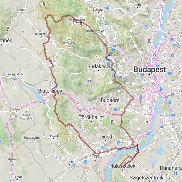 Map miniature of "Érd to Halásztelek Loop" cycling inspiration in Pest, Hungary. Generated by Tarmacs.app cycling route planner