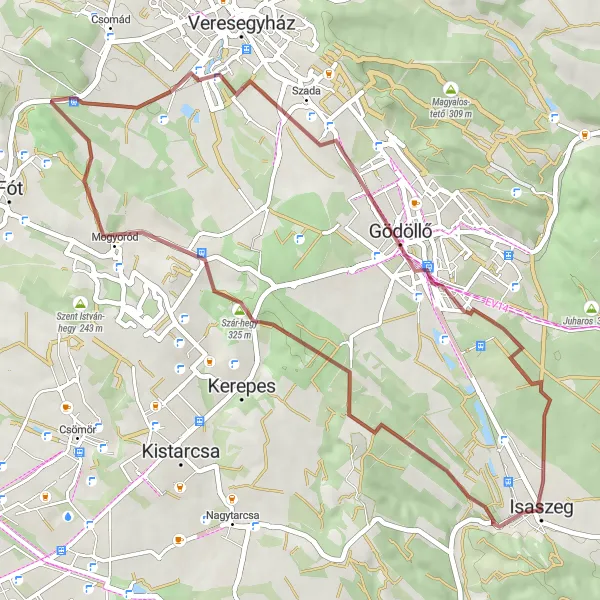 Map miniature of "Isaszeg Gravel Ride" cycling inspiration in Pest, Hungary. Generated by Tarmacs.app cycling route planner