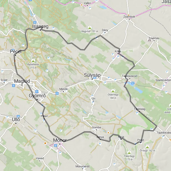 Map miniature of "Scenic Road Tour" cycling inspiration in Pest, Hungary. Generated by Tarmacs.app cycling route planner