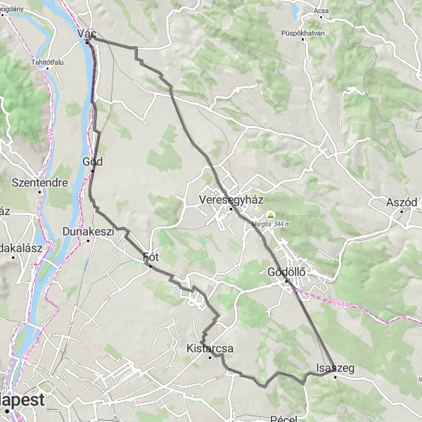 Map miniature of "Scenic Road Adventure" cycling inspiration in Pest, Hungary. Generated by Tarmacs.app cycling route planner