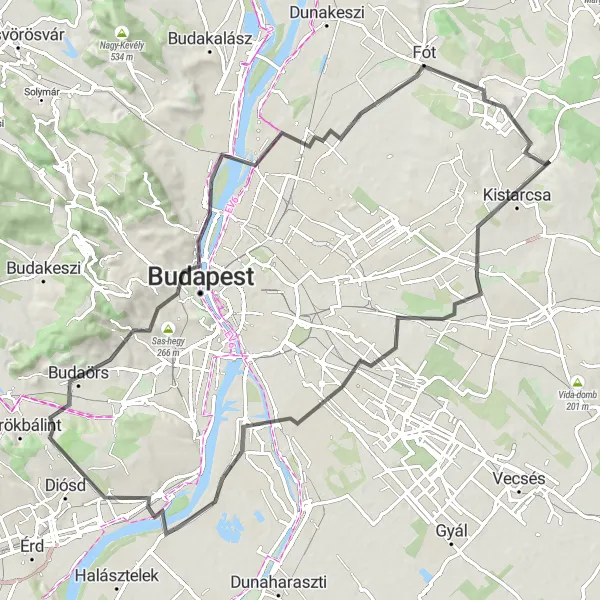 Map miniature of "Kerepes Road Expedition" cycling inspiration in Pest, Hungary. Generated by Tarmacs.app cycling route planner