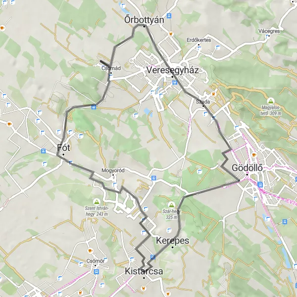 Map miniature of "Kistarcsa Road Adventure" cycling inspiration in Pest, Hungary. Generated by Tarmacs.app cycling route planner