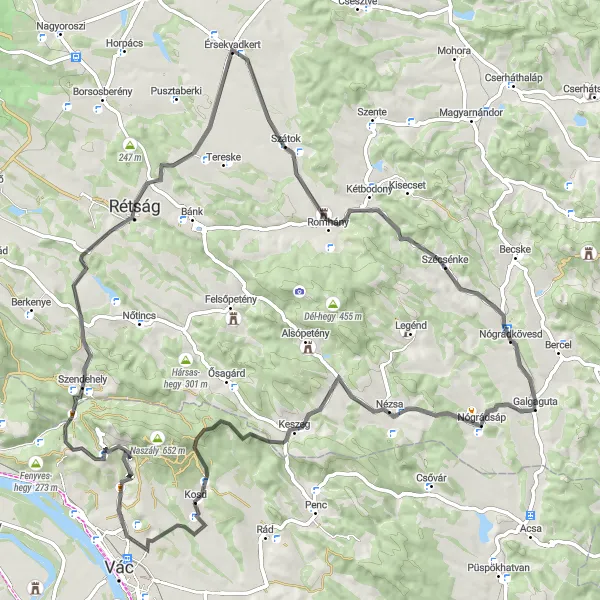 Map miniature of "Exploring the Countryside" cycling inspiration in Pest, Hungary. Generated by Tarmacs.app cycling route planner