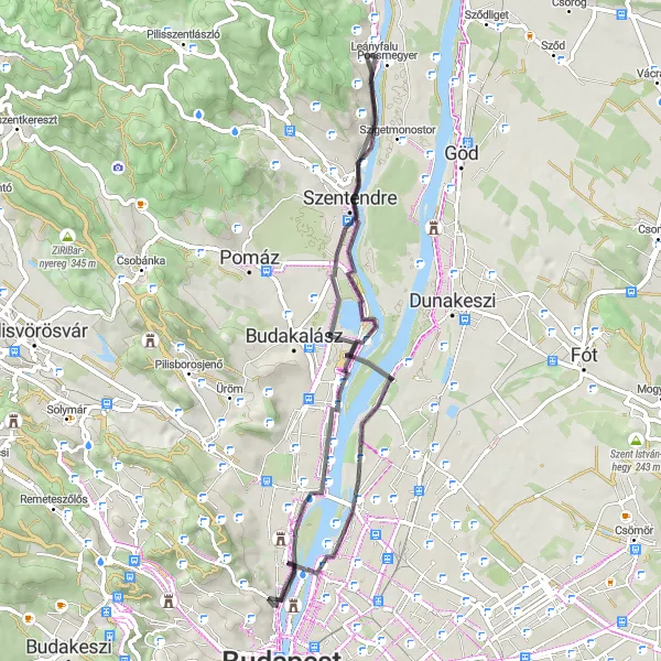 Map miniature of "Leányfalu Adventure" cycling inspiration in Pest, Hungary. Generated by Tarmacs.app cycling route planner