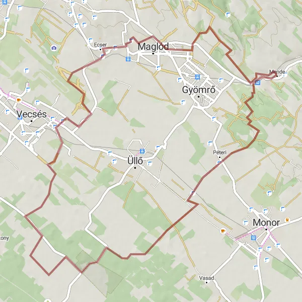 Map miniature of "Gravel Loop near Mende" cycling inspiration in Pest, Hungary. Generated by Tarmacs.app cycling route planner