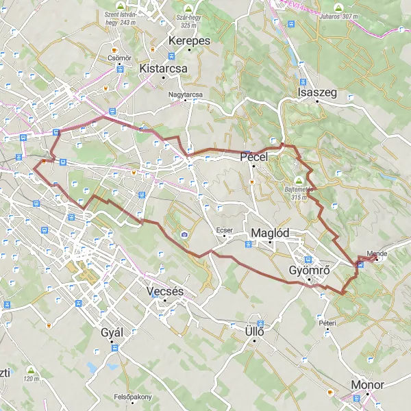 Map miniature of "Gravel Adventure in Pest County" cycling inspiration in Pest, Hungary. Generated by Tarmacs.app cycling route planner