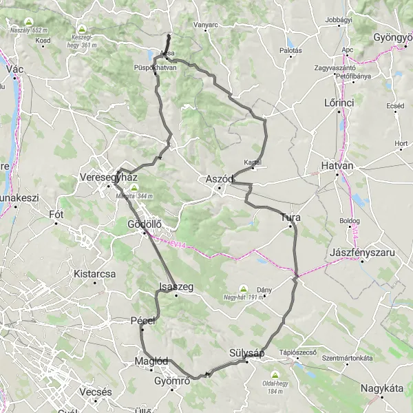 Map miniature of "Pest Road Cycling Extravaganza" cycling inspiration in Pest, Hungary. Generated by Tarmacs.app cycling route planner