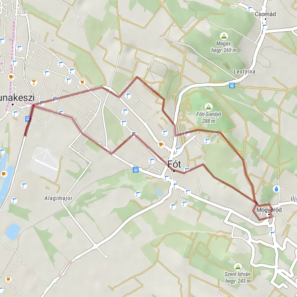 Map miniature of "Mogyoród Loop: Unpaved Adventure in Pest" cycling inspiration in Pest, Hungary. Generated by Tarmacs.app cycling route planner