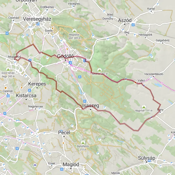 Map miniature of "Discovering Pest: Gravel Exploration Route" cycling inspiration in Pest, Hungary. Generated by Tarmacs.app cycling route planner