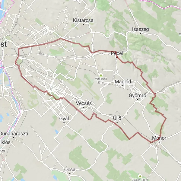 Map miniature of "The Gravel Adventure" cycling inspiration in Pest, Hungary. Generated by Tarmacs.app cycling route planner
