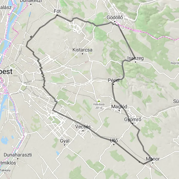 Map miniature of "Üllő and Gyertyános Scenic Road Tour" cycling inspiration in Pest, Hungary. Generated by Tarmacs.app cycling route planner