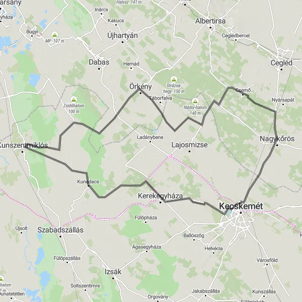 Map miniature of "From Nagykőrös to Tatárszentgyörgy Loop" cycling inspiration in Pest, Hungary. Generated by Tarmacs.app cycling route planner