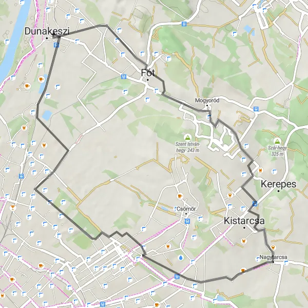 Map miniature of "Nagytarcsa to Nagytarcsa Loop" cycling inspiration in Pest, Hungary. Generated by Tarmacs.app cycling route planner