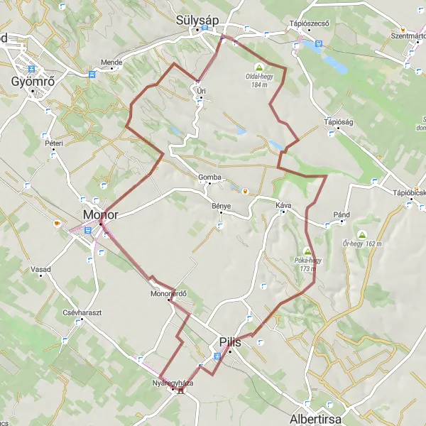 Map miniature of "Gravel Adventure" cycling inspiration in Pest, Hungary. Generated by Tarmacs.app cycling route planner