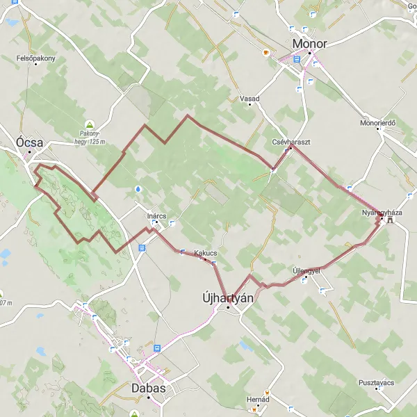 Map miniature of "Újhartyán to Halesz Gravel Loop" cycling inspiration in Pest, Hungary. Generated by Tarmacs.app cycling route planner