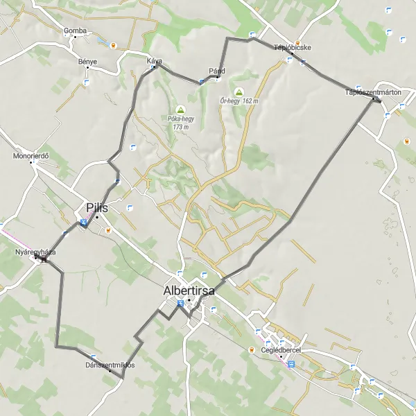 Map miniature of "Pilis to Dánszentmiklós Road Loop" cycling inspiration in Pest, Hungary. Generated by Tarmacs.app cycling route planner