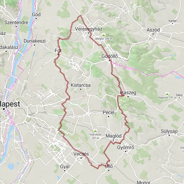 Map miniature of "Pest Gravel Adventure" cycling inspiration in Pest, Hungary. Generated by Tarmacs.app cycling route planner