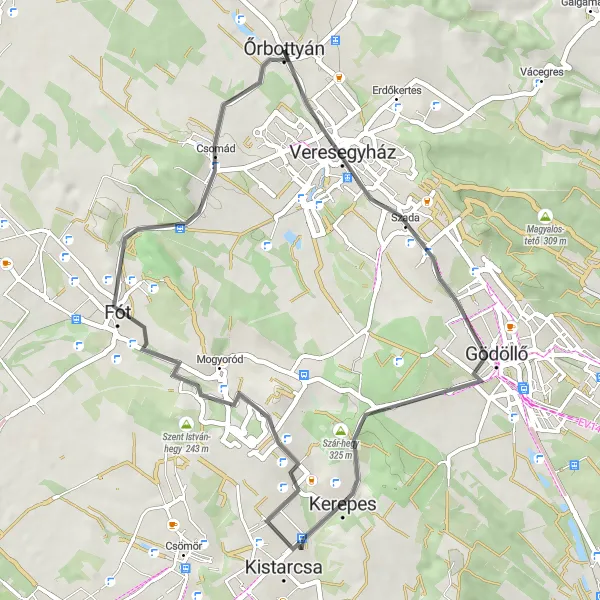 Map miniature of "Várdomb and Fóti-Somlyó Route" cycling inspiration in Pest, Hungary. Generated by Tarmacs.app cycling route planner