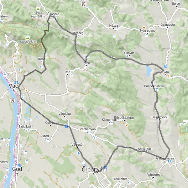 Map miniature of "Pest Hill Challenge" cycling inspiration in Pest, Hungary. Generated by Tarmacs.app cycling route planner