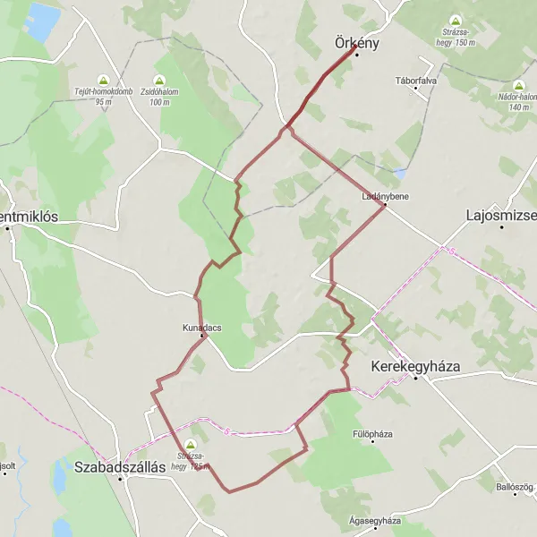 Map miniature of "The Kunadacs Circuit" cycling inspiration in Pest, Hungary. Generated by Tarmacs.app cycling route planner