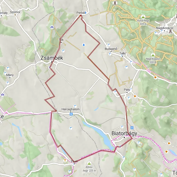 Map miniature of "Exploring Gravel Roads in Central Pest" cycling inspiration in Pest, Hungary. Generated by Tarmacs.app cycling route planner