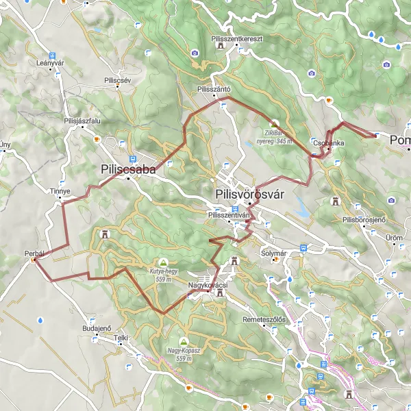 Map miniature of "Pest County Gravel Challenge" cycling inspiration in Pest, Hungary. Generated by Tarmacs.app cycling route planner