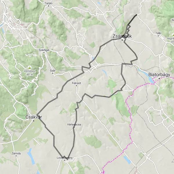 Map miniature of "The Hills of Pest County" cycling inspiration in Pest, Hungary. Generated by Tarmacs.app cycling route planner