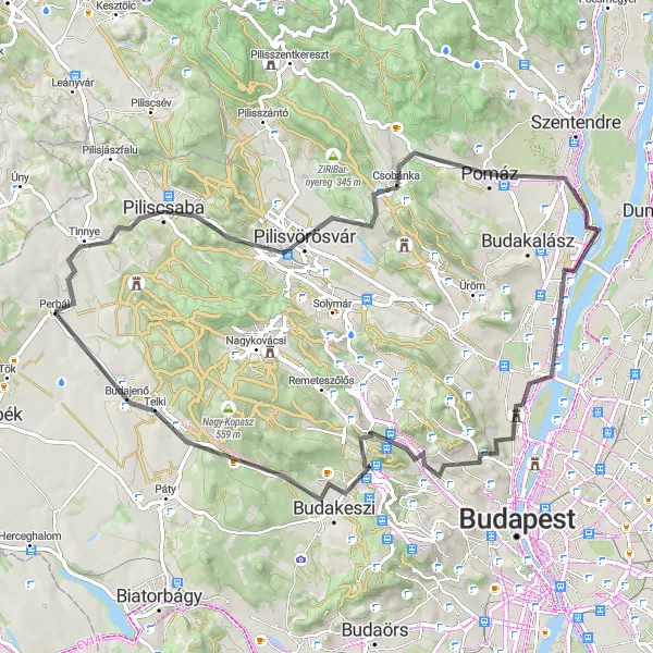 Map miniature of "Perbál Round-trip Cycling Route" cycling inspiration in Pest, Hungary. Generated by Tarmacs.app cycling route planner
