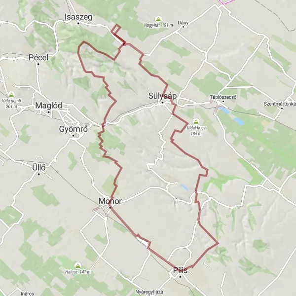 Map miniature of "Pilis - Sülysáp Loop" cycling inspiration in Pest, Hungary. Generated by Tarmacs.app cycling route planner