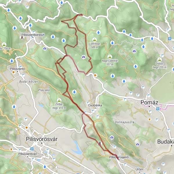 Map miniature of "Pilisborosjenő - Eger Castle Gravel Adventure" cycling inspiration in Pest, Hungary. Generated by Tarmacs.app cycling route planner