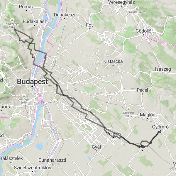 Map miniature of "Cycling from Pilisborosjenő to Üröm" cycling inspiration in Pest, Hungary. Generated by Tarmacs.app cycling route planner