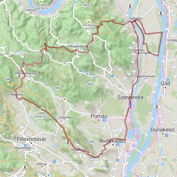 Map miniature of "Pilisszántó Gravel Adventure" cycling inspiration in Pest, Hungary. Generated by Tarmacs.app cycling route planner